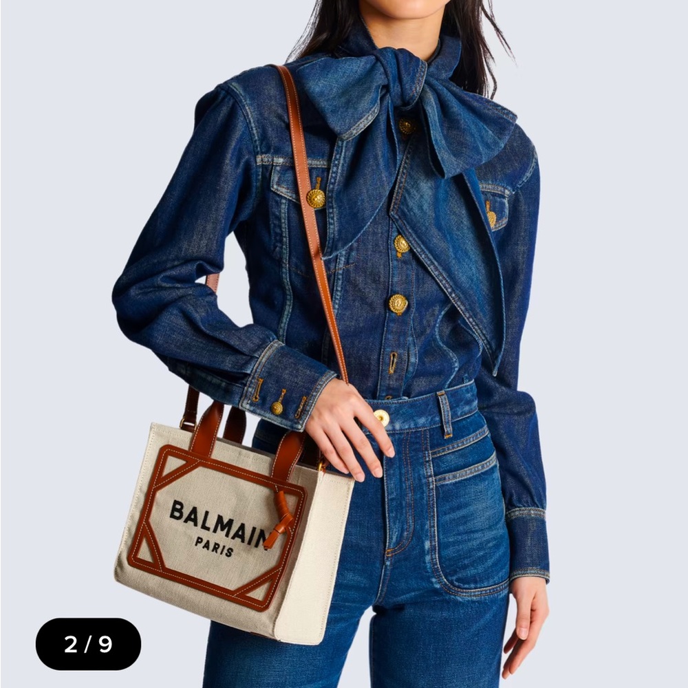 Balmain- B-Army small canvas shopping bag with leather inserts 🤎